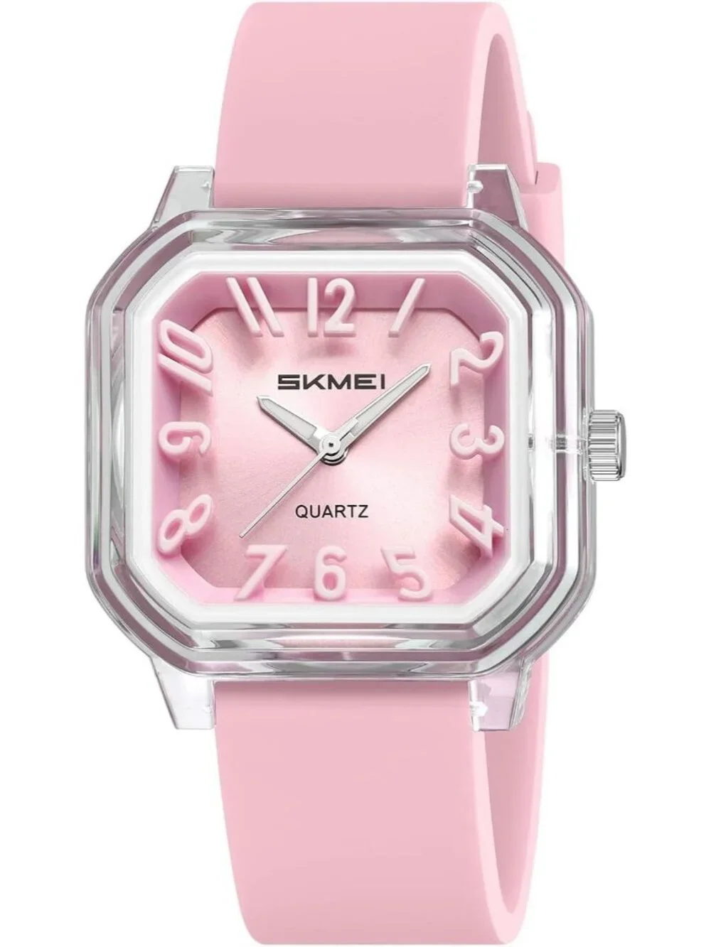 Women’s Purple Big Arabic Numbers Silicone Strap Casual Analog Square Wristwatch